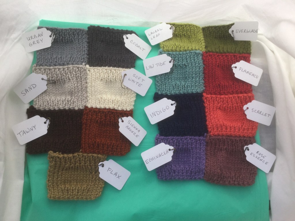 Color swatches, Patons Angora Bamboo yarn